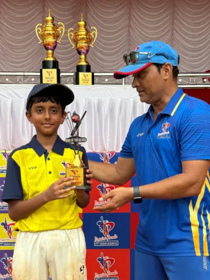 A proud moment as one of our promising young players receives an individual award directly from Pravin Tambe. We ensure that dedication and outstanding performance are always recognized at our academy.