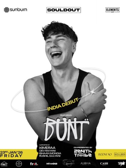 A clean, joyful poster for the India debut of BUNT. We create welcoming and energetic designs for artists performing in the country for the first time.