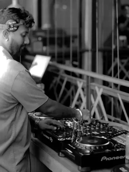 An artistic black and white shot of me mixing. Sometimes, the music speaks best without color.