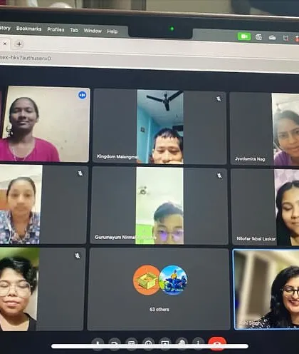 The energy in these online group sessions is always incredible. Here, I'm working with a group of students on personality development, helping each of them find their unique voice and build the confidence to use it.