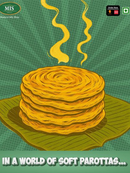 An artistic take on the star of our street food menu, the flaky and layered parotta, ready to be transformed.