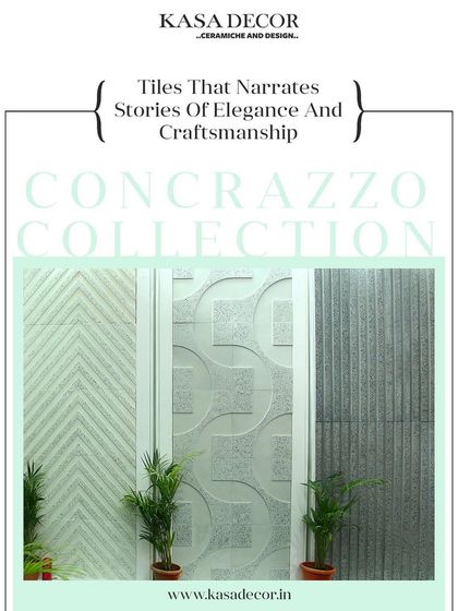 Our 'Concrazzo' collection, featuring concrete tiles with elegant patterns like chevron and geometric curves. These tiles narrate stories of elegance and craftsmanship for exterior applications.