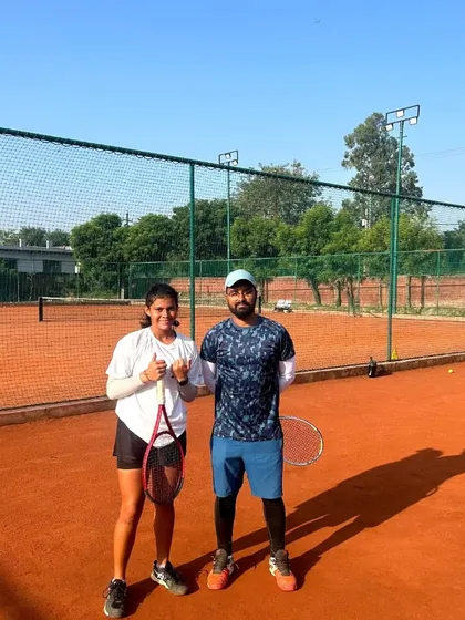 Coach Raquib Manazir with trainee Shatakshi Chaudhary at our Noida center. She reached the singles final and won the doubles title at the National Series Under-18 in Jhajjar.