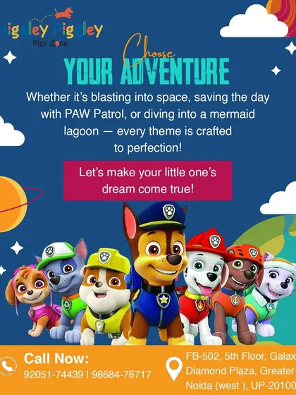 An advertisement showcasing our ability to create any adventure, including a PAW Patrol theme. We craft every party to perfection to make your child's dream come true.