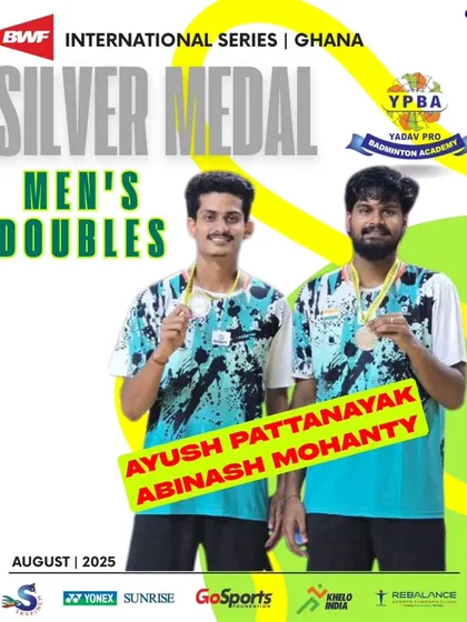 Taking our game to the world stage. My trainees Ayush Pattanayak and Abinash Mohanty fought hard to secure the Silver Medal in Men's Doubles at the BWF Ghana International Series.