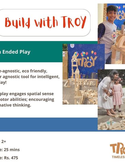 "Build with TROY" is an open-ended play activity using eco-friendly wooden blocks. It's an amazing tool for all ages to engage their spatial sense and think imaginatively.