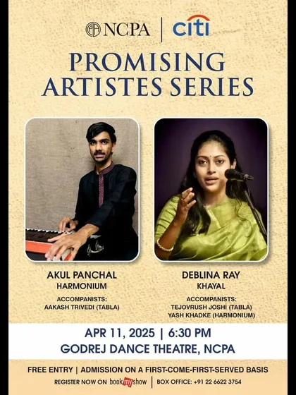 Poster for the 'Promising Artistes Series' at NCPA, Mumbai, where I accompanied the talented vocalist Deblina Ray.