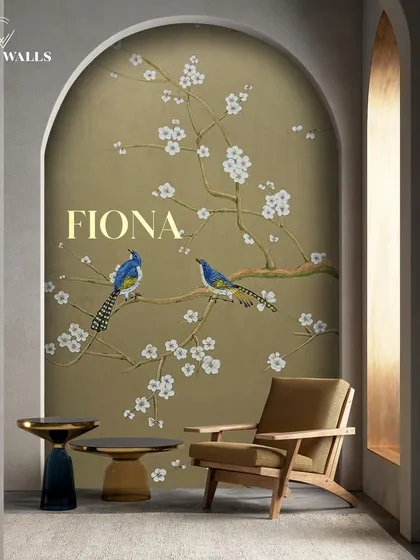 Architectural poetry weaves its way into your home. This 'Fiona' panel, with its hand-painted and embroidered birds, expresses elegance in every thread and color, turning a simple wall into a story.