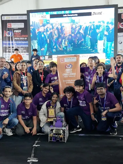 This is what success looks like. Here, our students celebrate a massive victory at the FIRST Tech Challenge India Championship, where six of our teams, including five rookie teams, won six awards.