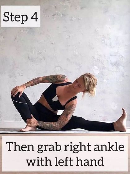The final step in this side stretch variation involves grabbing the ankle with the opposite hand. This creates a gentle twist and a deeper release in the muscles along your ribs and spine.