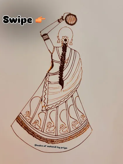 The initial outline for the Karwa Chauth design. This is the first step in creating a detailed and beautiful festive figure.