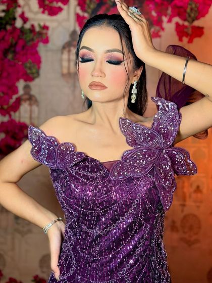 A close-up showing the blend of the dark eyeshadow. This kind of bold look is perfect for making a statement at an evening event.