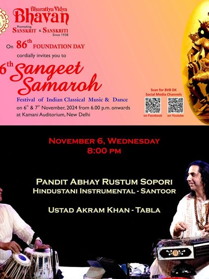 It is a delight to be performing at the Bharatiya Vidya Bhavan’s 16th Sangeet Samaroh, where I will be accompanying the eminent santoor maestro, Pandit Abhay Rustum Sopori.