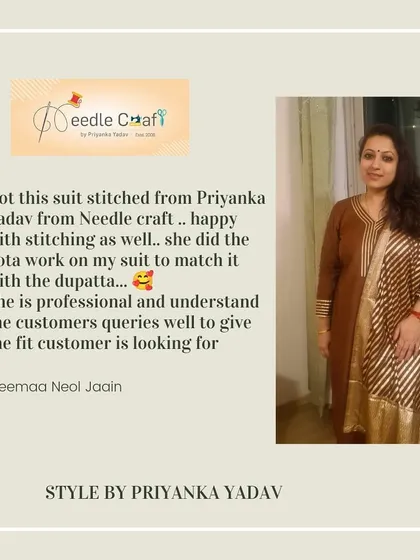 A lovely review from a client who was happy with the stitching and the custom gota work we added to her suit to match the dupatta.