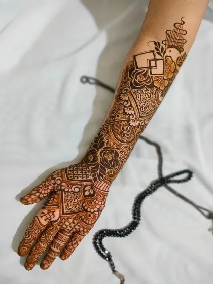 A unique design from my Eid collection, with a mix of modern geometric shapes and traditional floral motifs.