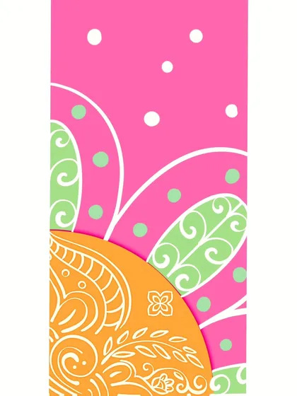 This is a section of my 'Color-blocked Calm' series, featuring a bright pink and green palette. The design plays with simple zentangle-inspired swirls and dots to create a feeling of lightheartedness and peace.