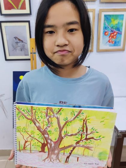 A showcase of various watercolor paintings by our teen students, including still life florals and landscapes.