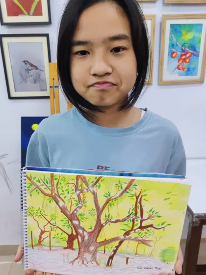 A showcase of various watercolor paintings by our teen students, including still life florals and landscapes.