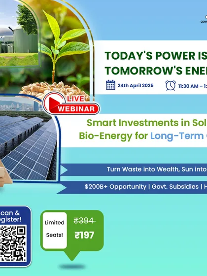 With an "80% Seats Filled" alert, this ad creates extreme urgency for our clean energy webinar. It emphasizes that this is the last chance to learn how to launch a Bio-CNG or solar business and access government subsidies.