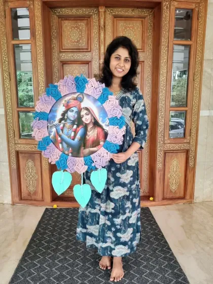 This piece was a special custom order, blending a Radha Krishna portrait with our macrame art. It shows how we can collaborate with you to create a truly unique and meaningful piece of decor for your home.