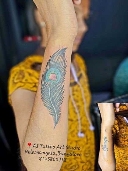 From a faded name tattoo to a beautiful peacock feather. This before-and-after on the forearm shows the possibilities.