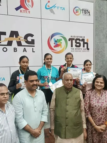 Our players on the podium at the UP State Championship in Kanpur, celebrating their victories with officials.