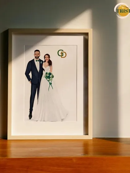 Turn your cherished wedding photos into a timeless piece of art. This custom digital portrait is framed and ready to be displayed in your home.