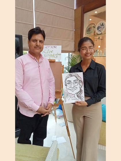 Posing with a happy guest and her portrait at the Radisson Blu. My service adds a personal touch that makes corporate events more engaging.