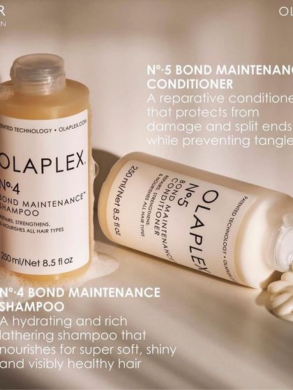 The perfect cleansing duo. Olaplex No. 4 Bond Maintenance Shampoo is a hydrating shampoo that nourishes for soft, shiny hair, while No. 5 Bond Maintenance Conditioner protects from damage and split ends.