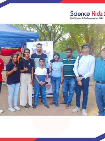 A group photo of our proud team and visitors at our stall during VJTI's Technovanza. The event was a fantastic opportunity for our students to interact with tech enthusiasts of all ages.