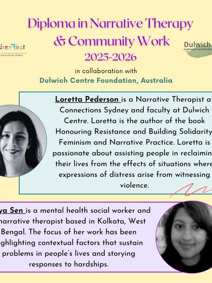 Meet more of the international faculty for our Narrative Therapy diploma. This graphic introduces two experts from Connections Sydney and the Dulwich Centre.