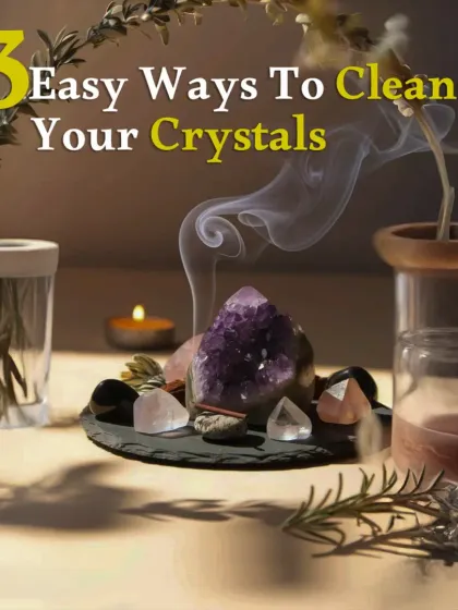 Your crystals absorb energy from their surroundings and need regular cleansing. This image introduces three easy ways to purify them: smudging, moonlight, and sound.