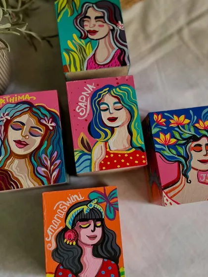 Another group of the beautiful, personalized pen stands, each one a mini piece of art.