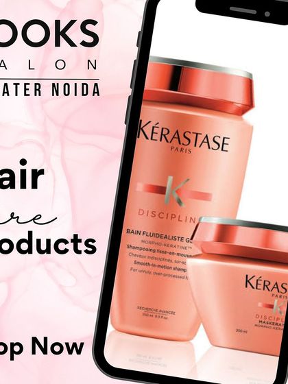 A graphic featuring the Kérastase Discipline range, perfect for taming frizzy and unruly hair. You can shop this range with us.