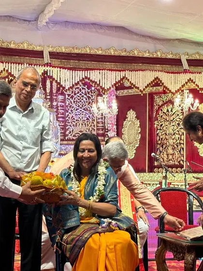 Receiving the SV Narayanaswamy Rao birth centenary award from Sree Ramaseva Mandali. It was a beautiful function, and I feel honored to be among the musicians receiving this award.