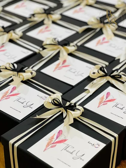 We had the pleasure of curating these elegant gift hampers for Enso Studio's two-year anniversary. The sophisticated black boxes with custom "Thank You" cards and delicate ribbons were designed to celebrate their milestone in style.