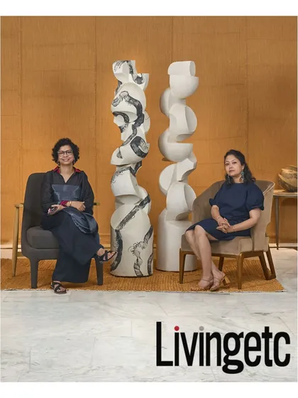 As featured in Livingetc, this portrait captures us, Amrita Guha and Joya Nandurikar, with the 'Totem' sculpture. It represents our core belief that art should be an anchor in a home, crafted slowly and by hand to carry memory and meaning in its very form.