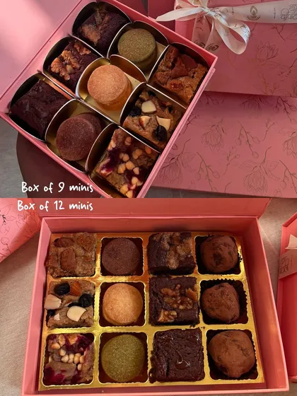My mini assortment boxes are perfect for sharing a sweet moment. I offer a box of 9 or a box of 12, filled with a mix of my favorite mini brownies, blondies, shortbread cookies, and homemade dark chocolate truffles.