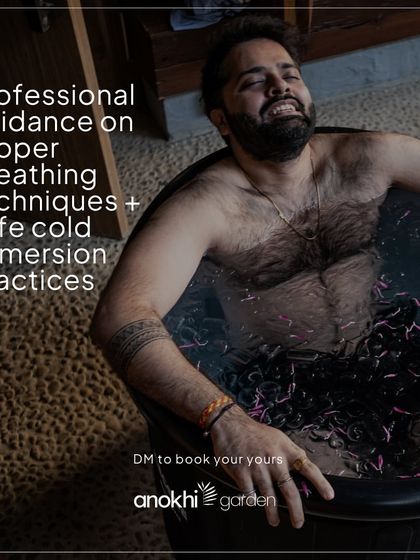 We offer professional guidance on proper breathing techniques and safe cold immersion practices. Here, a participant finds bliss and release in the ice bath.