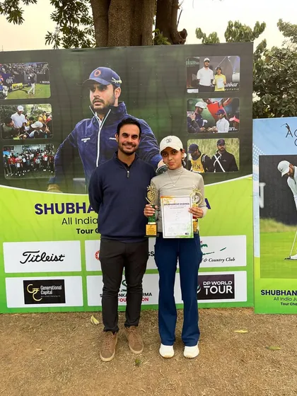 Smira Bhambri receives her Runner-up trophy at the Shubhankar Invitational, earning a spot in the Junior Dubai Desert Classic.