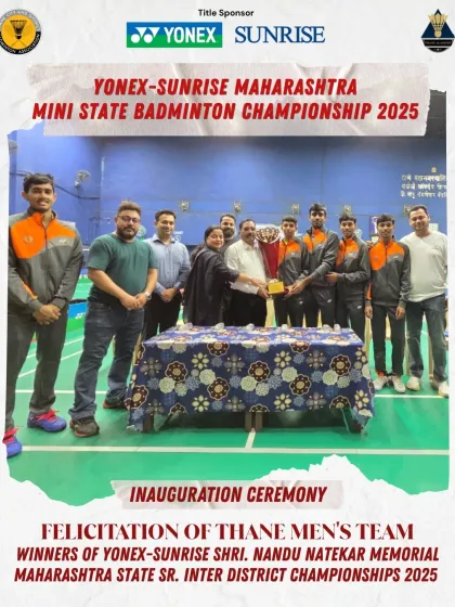 This image captures the felicitation of the victorious Thane Men's Team at the Yonex-Sunrise Maharashtra State Championship. Organizing high-prestige events like this, which celebrate top-tier talent, is a key part of my service.