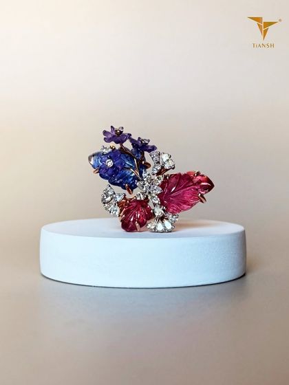 I hand-carved these pink and purple gemstones and accented them with diamonds to bring a feeling of spring to your everyday. A reminder to celebrate life in full bloom.