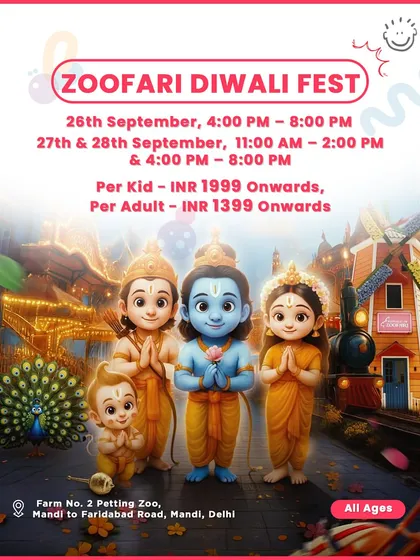 This poster for the Zoofari Diwali Fest highlights the multiple days and timings available, making it easy for busy families to find a slot that works for them.
