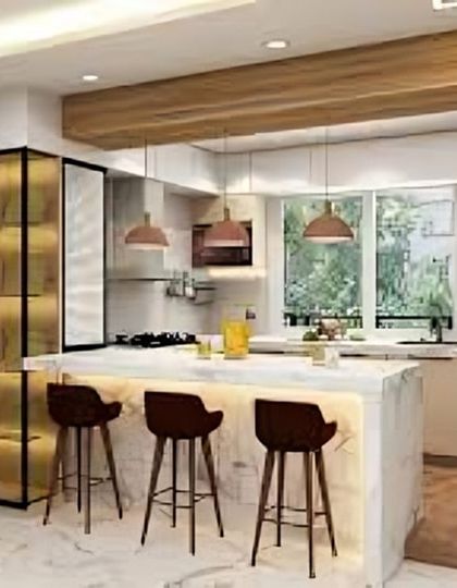Modular Kitchen - Modular Home Interiors Modern Kitchens with Islands & Breakfast Bars photo 16