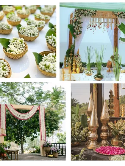 For this South Indian wedding, I focused on traditional elements like jasmine flowers, banana leaf decorations, and brass lamps. The result is a serene and authentic seaside ceremony that honors cultural heritage.