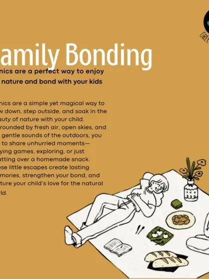 An illustration explaining the simple magic of family bonding during a picnic. We believe these unhurried moments in nature strengthen family connections.