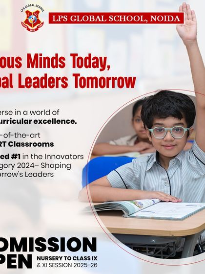 We nurture curious minds today to create global leaders tomorrow. This admissions poster emphasizes our co-curricular excellence, state-of-the-art SMART classrooms, and our top ranking for shaping future leaders.