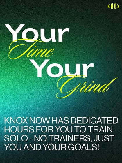 Your time, your grind. This graphic announces our dedicated open gym hours, where you can train solo with full access to our premium equipment.