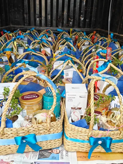 Another shot of the exclusive hamper baskets curated for a corporate client, showcasing the consistent quality across a large order.