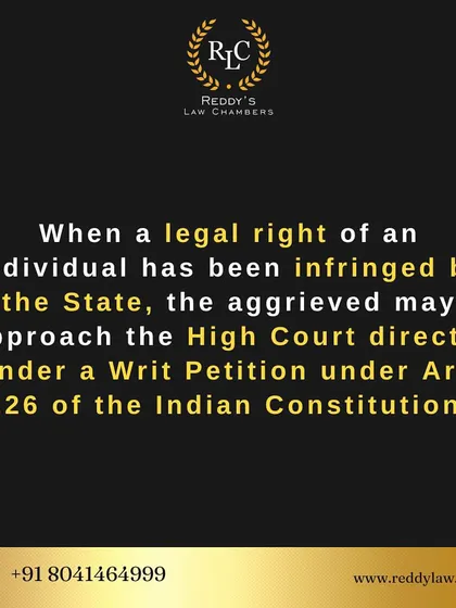 When a legal right has been infringed by the State or a government body, the aggrieved person can directly approach the High Court by filing a Writ Petition under Article 226 of the Constitution.